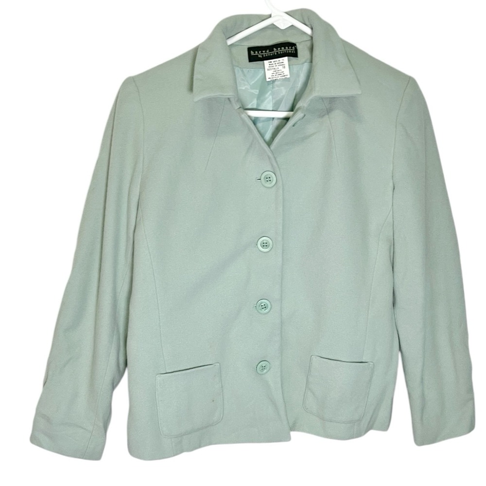 Harve Benard 10 Mint Green Wool Blend Button Front Jacket Blazer Officecore